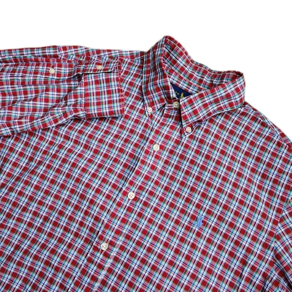 Ralph Lauren Plaid Button Down Shirt Mens L Red Blue Green Long Sleeve Casual